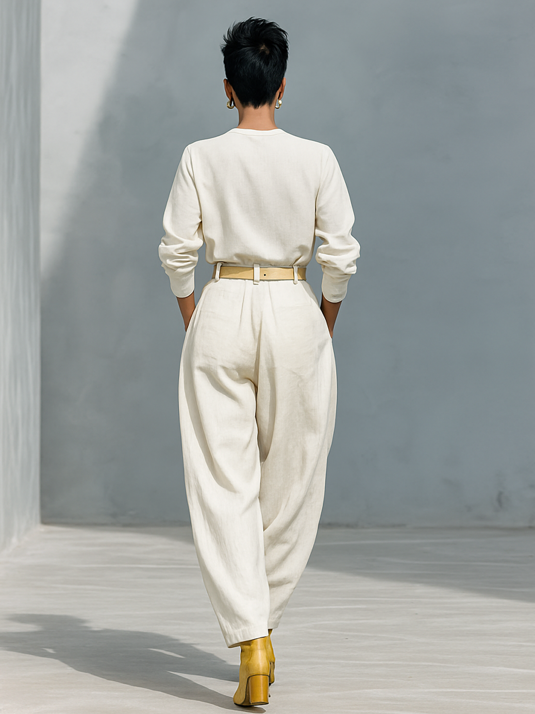 Set van Lange Mouwen Blouse en Wijde Broek van Katoen en Linnen