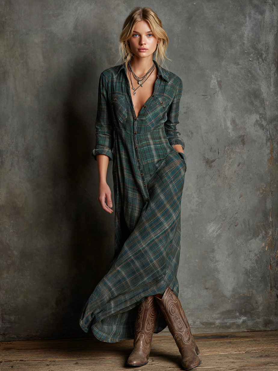 Maxi jurk met streepjes en revers