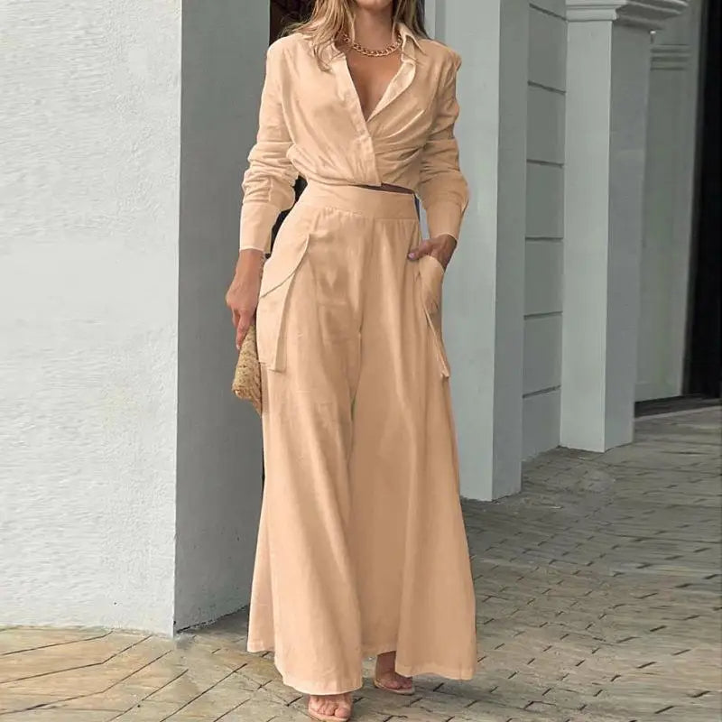 Zomerset met geknoopte blouse en hoge taille palazzo broek