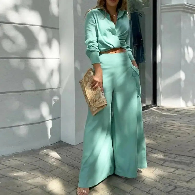 Zomerset met geknoopte blouse en hoge taille palazzo broek