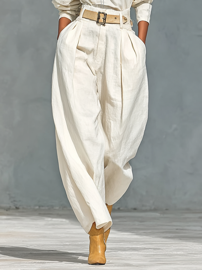 Set van Lange Mouwen Blouse en Wijde Broek van Katoen en Linnen