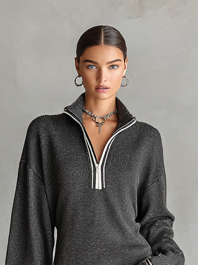 Mini Jurk van Brede Tricot met Polo Kraag en Rits