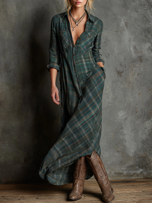 Maxi jurk met streepjes en revers