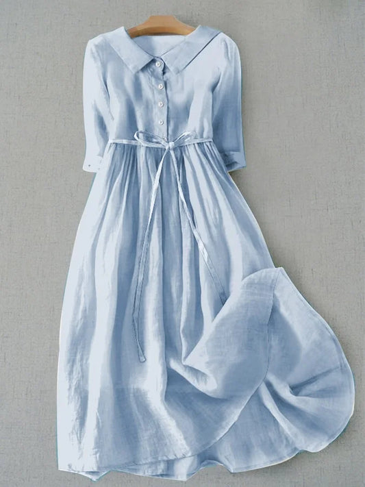 Doro - Elegante Korte Mouwen Jurk met Taille Lint