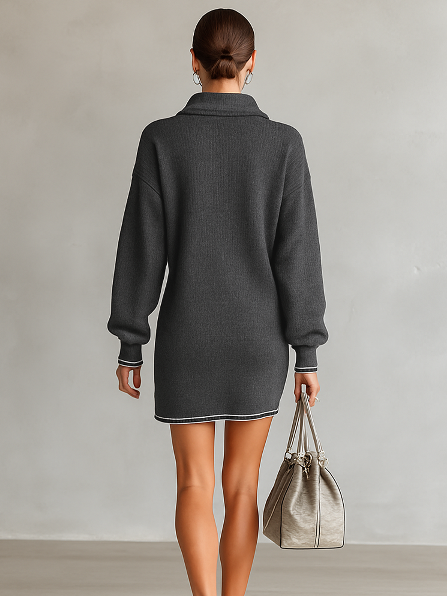 Mini Jurk van Brede Tricot met Polo Kraag en Rits