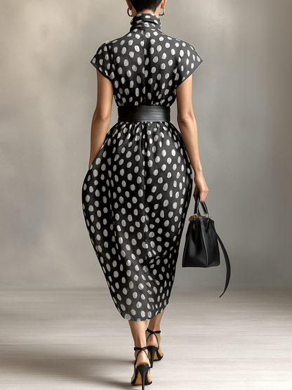 Maxi Jurk van Chiffon met Poisprint en Hoge Hals