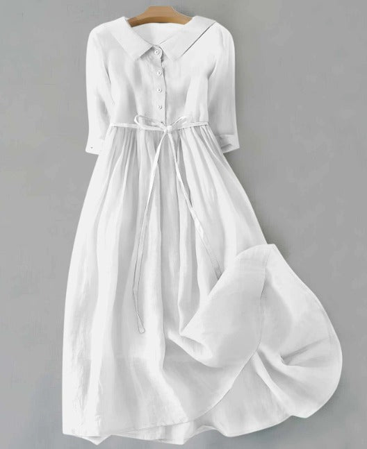 Doro - Elegante Korte Mouwen Jurk met Taille Lint