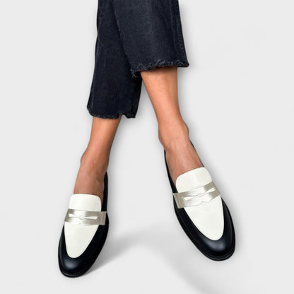 Mandy™ | Zwarte loafers met een glanzend metallic effect