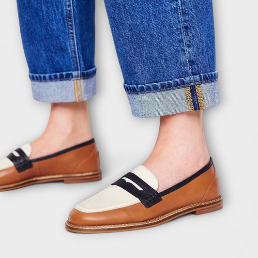 Sarah™ | Bruine Mocassins met ronde neus en blokkleur ontwerp