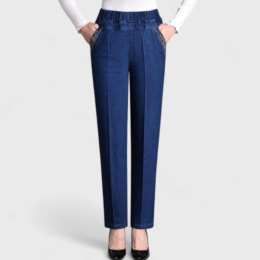 Marina - Damesjeans met zijzakken en elastische taille