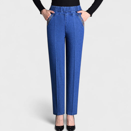 Marina - Damesjeans met zijzakken en elastische taille