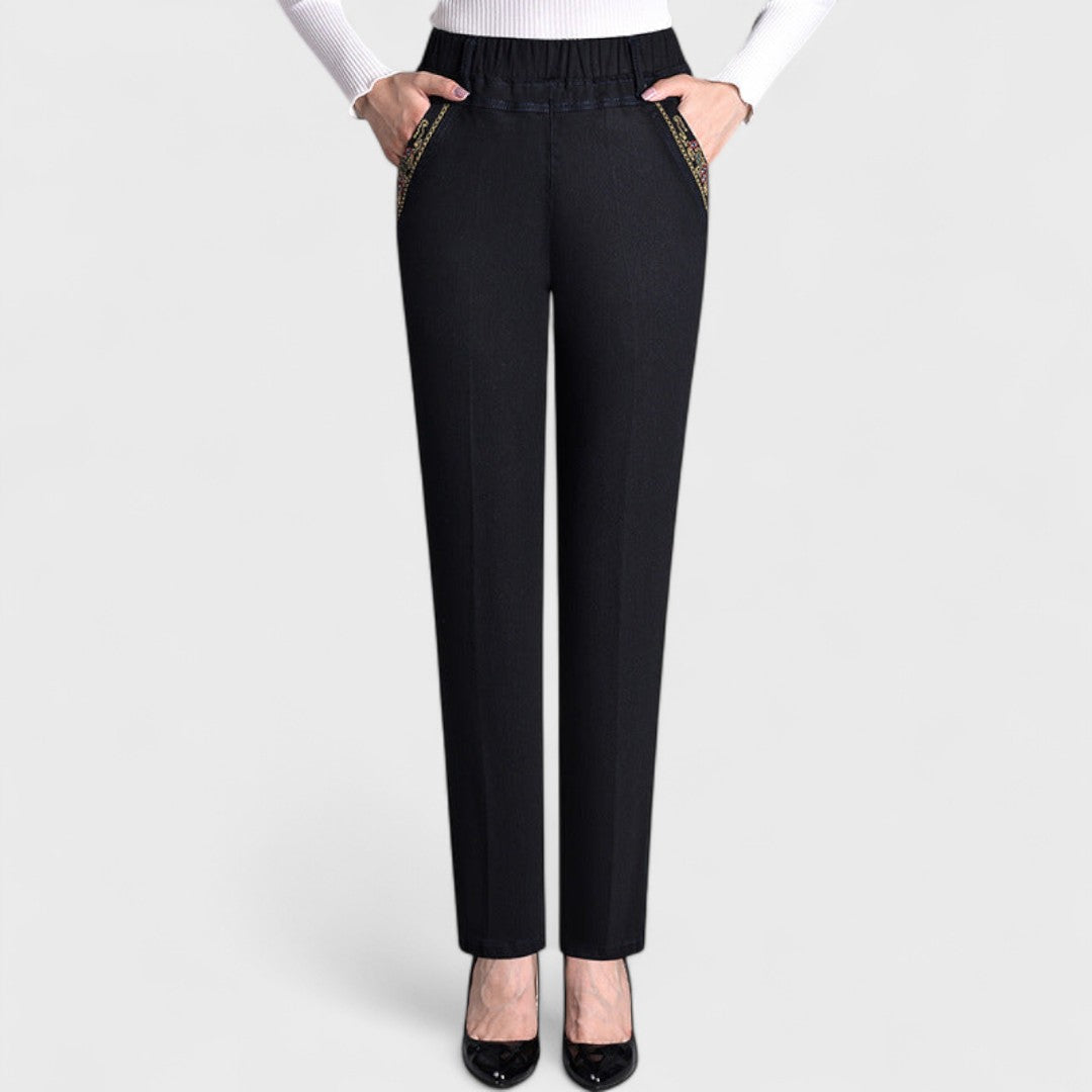 Marina - Damesjeans met zijzakken en elastische taille