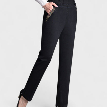 Marina - Damesjeans met zijzakken en elastische taille