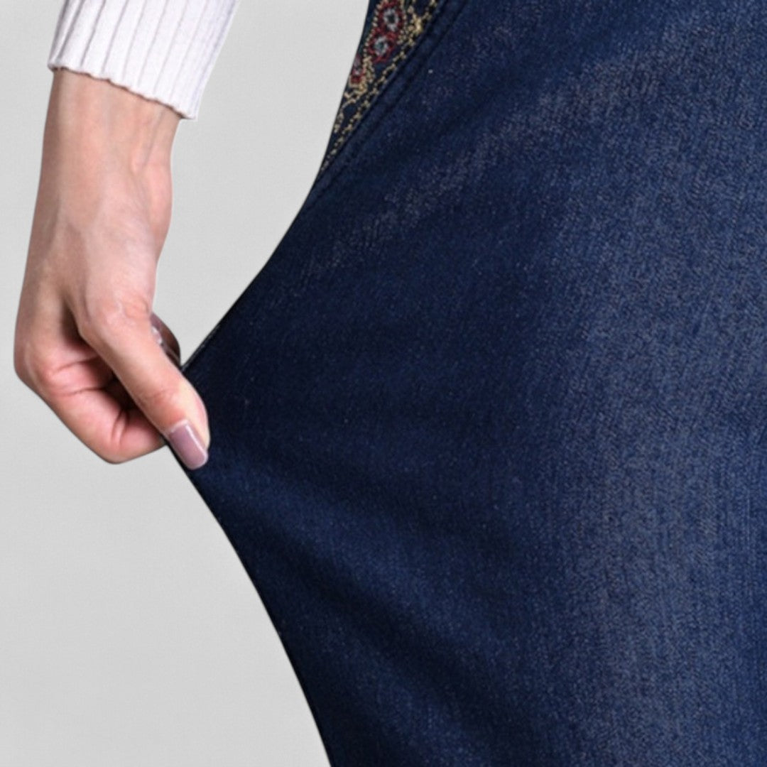 Marina - Damesjeans met zijzakken en elastische taille