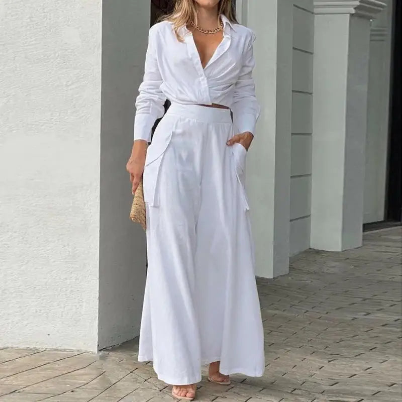 Zomerset met geknoopte blouse en hoge taille palazzo broek